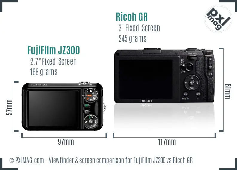 FujiFilm JZ300 vs Ricoh GR Screen and Viewfinder comparison