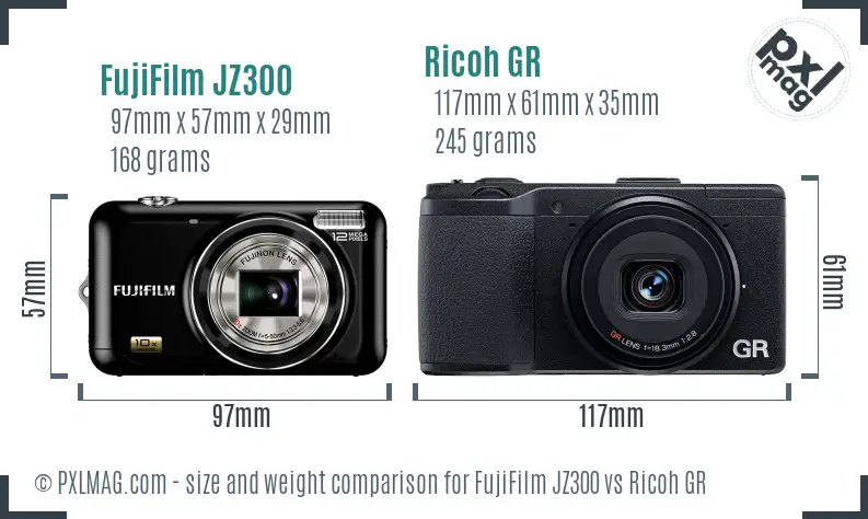 FujiFilm JZ300 vs Ricoh GR size comparison