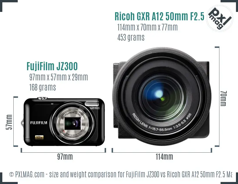 FujiFilm JZ300 vs Ricoh GXR A12 50mm F2.5 Macro size comparison FujiFilm JZ300 vs Ricoh GXR A12 50mm F2.5 Macro size comparison