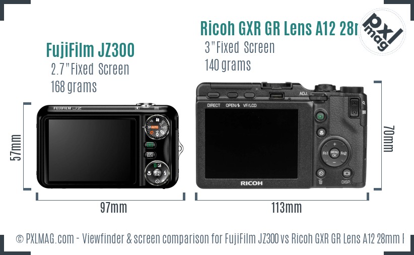 FujiFilm JZ300 vs Ricoh GXR GR Lens A12 28mm F2.5 Screen and Viewfinder comparison