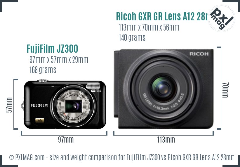 FujiFilm JZ300 vs Ricoh GXR GR Lens A12 28mm F2.5 size comparison