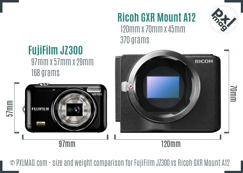 FujiFilm JZ300 vs Ricoh GXR Mount A12 size comparison