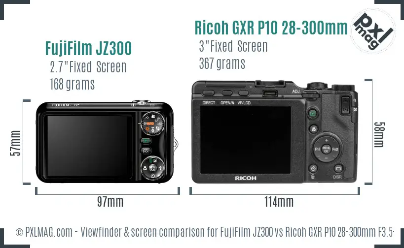 FujiFilm JZ300 vs Ricoh GXR P10 28-300mm F3.5-5.6 VC Screen and Viewfinder comparison