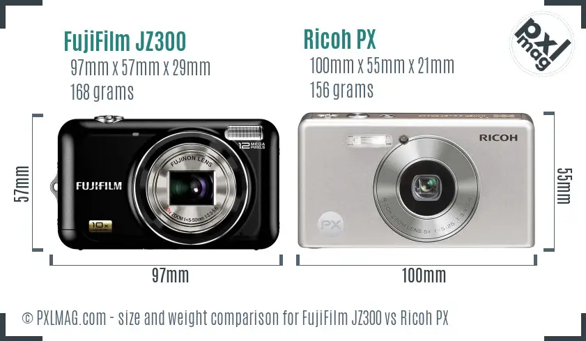 FujiFilm JZ300 vs Ricoh PX size comparison FujiFilm JZ300 vs Ricoh PX size comparison