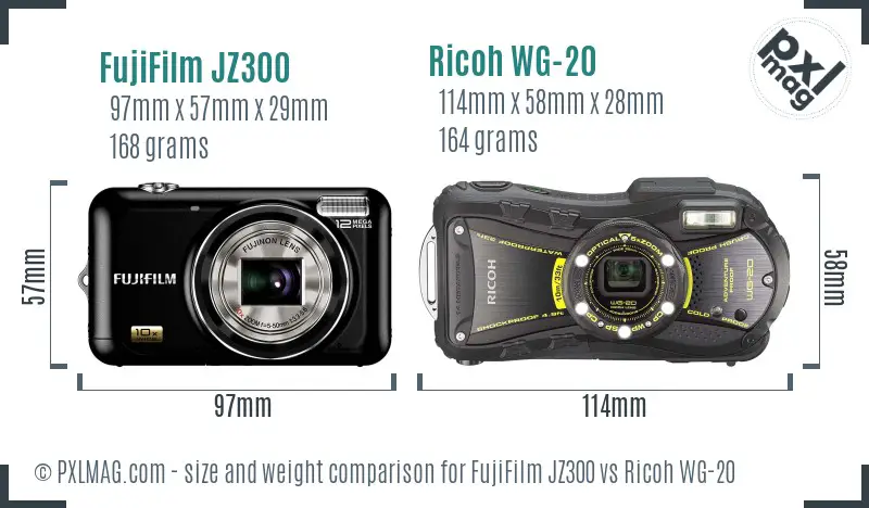 FujiFilm JZ300 vs Ricoh WG-20 size comparison