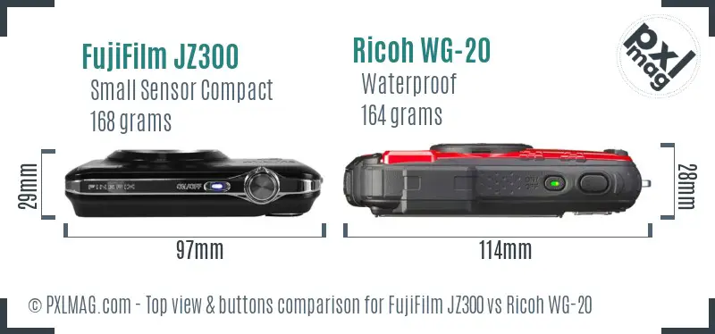 FujiFilm JZ300 vs Ricoh WG-20 top view buttons comparison