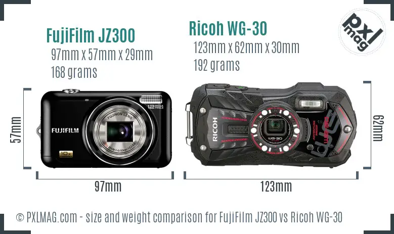 FujiFilm JZ300 vs Ricoh WG-30 size comparison