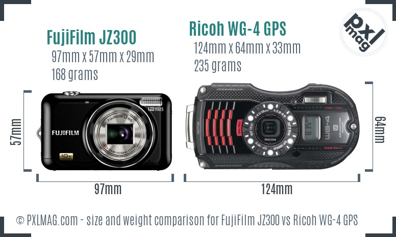 FujiFilm JZ300 vs Ricoh WG-4 GPS size comparison FujiFilm JZ300 vs Ricoh WG-4 GPS size comparison