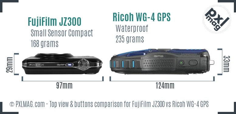 FujiFilm JZ300 vs Ricoh WG-4 GPS top view buttons comparison