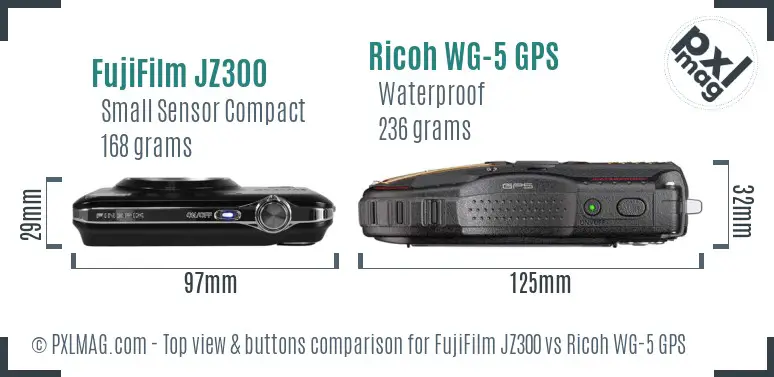 FujiFilm JZ300 vs Ricoh WG-5 GPS top view buttons comparison