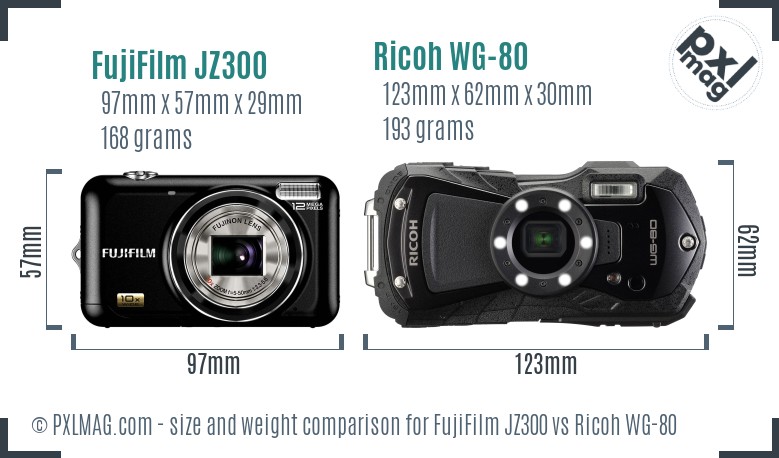 FujiFilm JZ300 vs Ricoh WG-80 size comparison FujiFilm JZ300 vs Ricoh WG-80 size comparison
