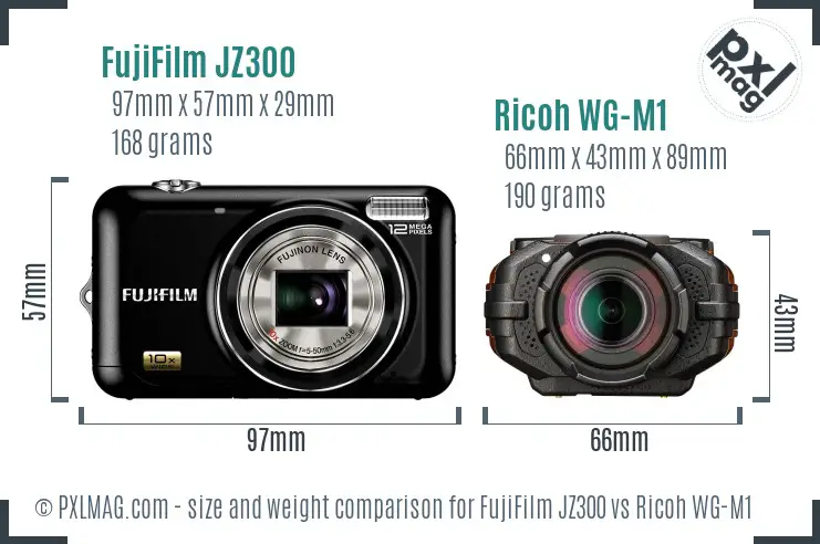 FujiFilm JZ300 vs Ricoh WG-M1 size comparison