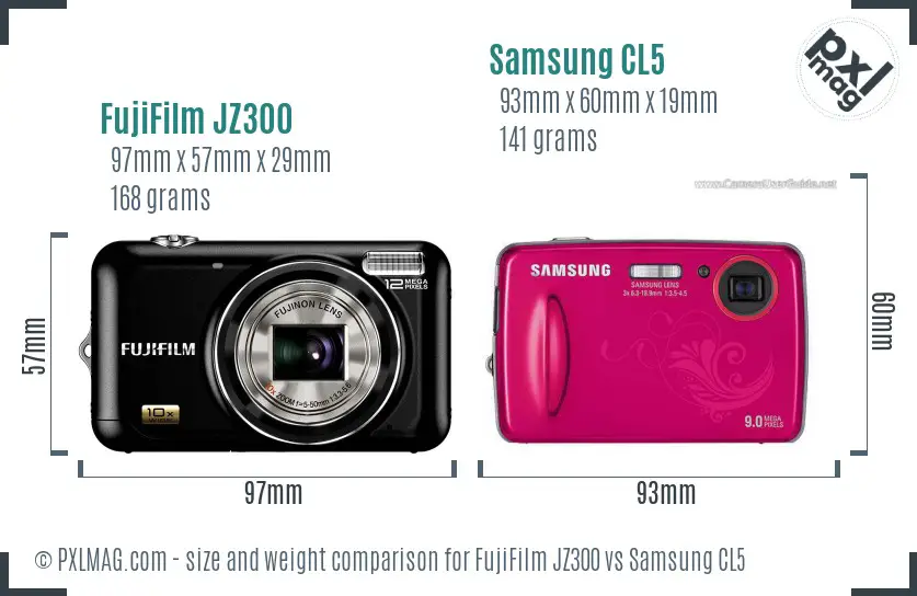 FujiFilm JZ300 vs Samsung CL5 size comparison