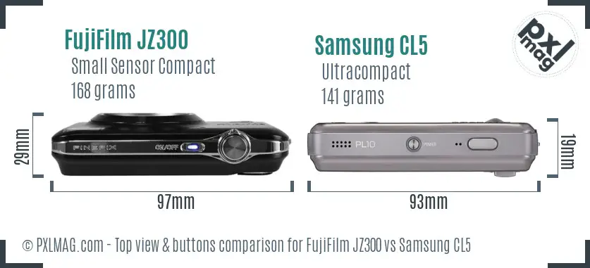 FujiFilm JZ300 vs Samsung CL5 top view buttons comparison