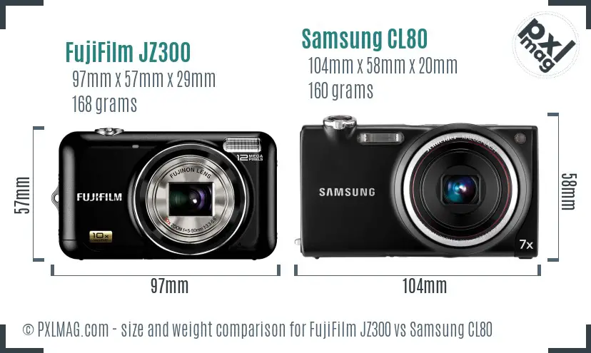 FujiFilm JZ300 vs Samsung CL80 size comparison
