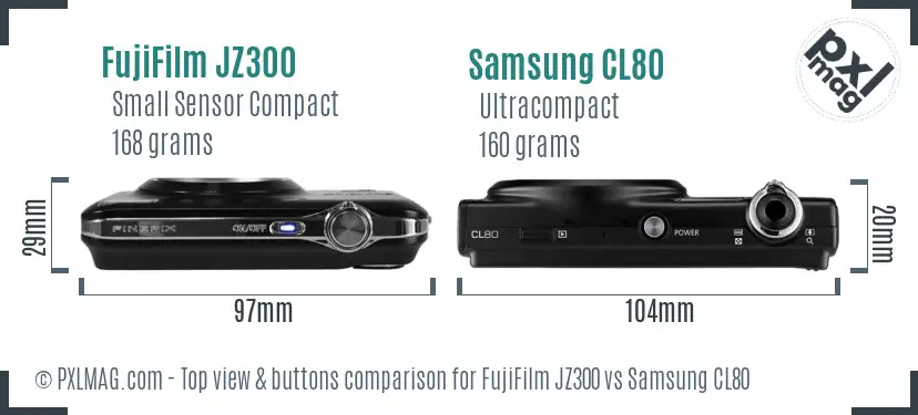 FujiFilm JZ300 vs Samsung CL80 top view buttons comparison