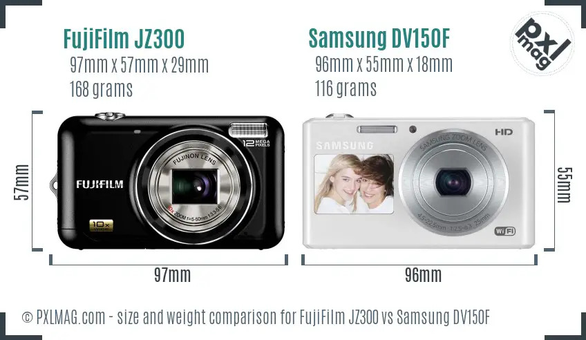 FujiFilm JZ300 vs Samsung DV150F size comparison