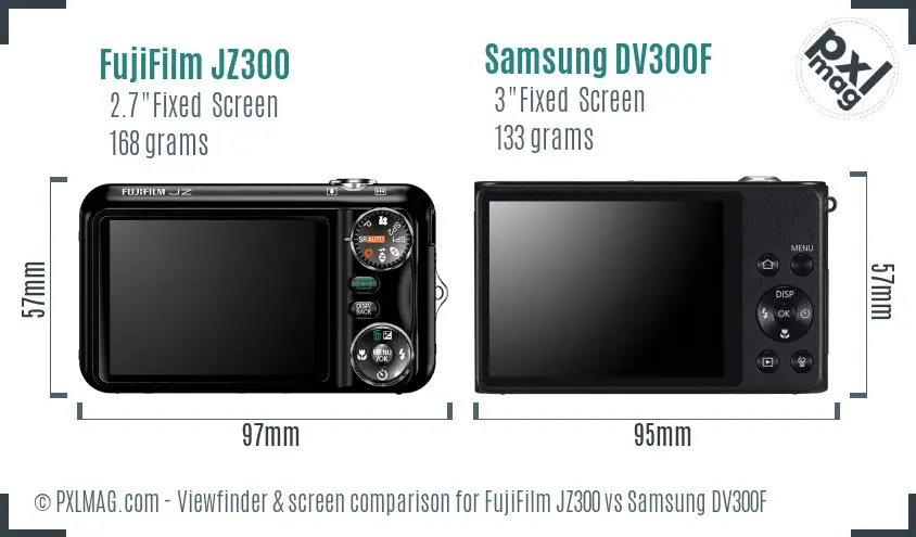 FujiFilm JZ300 vs Samsung DV300F Screen and Viewfinder comparison