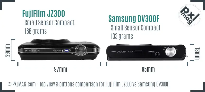 FujiFilm JZ300 vs Samsung DV300F top view buttons comparison