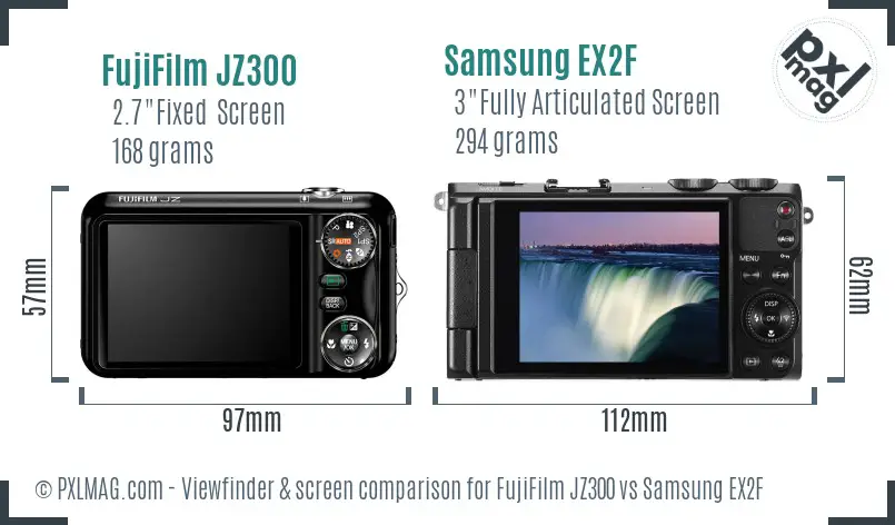 FujiFilm JZ300 vs Samsung EX2F Screen and Viewfinder comparison