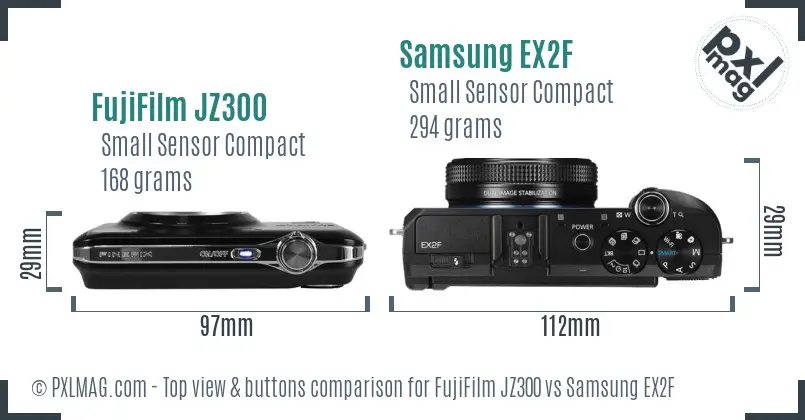 FujiFilm JZ300 vs Samsung EX2F top view buttons comparison