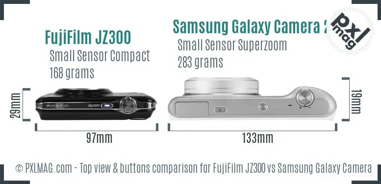 FujiFilm JZ300 vs Samsung Galaxy Camera 2 top view buttons comparison