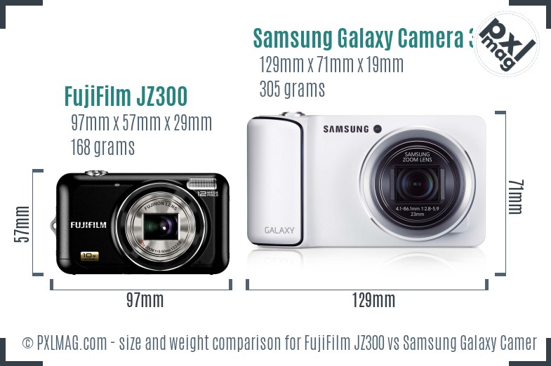 FujiFilm JZ300 vs Samsung Galaxy Camera 3G size comparison FujiFilm JZ300 vs Samsung Galaxy Camera 3G size comparison