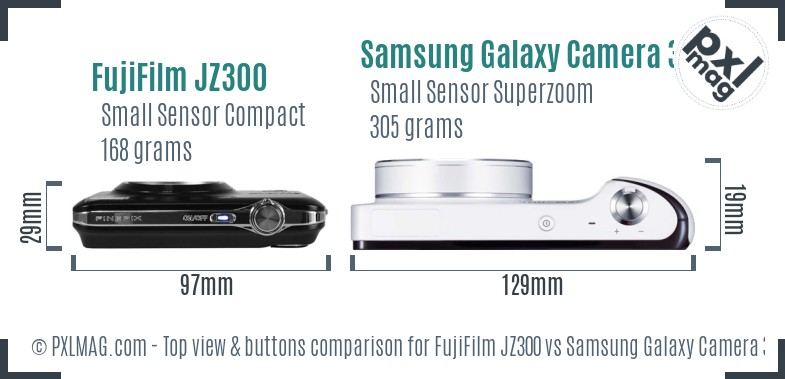 FujiFilm JZ300 vs Samsung Galaxy Camera 3G top view buttons comparison