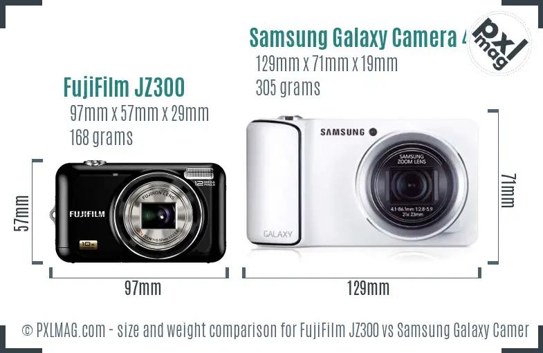 FujiFilm JZ300 vs Samsung Galaxy Camera 4G size comparison