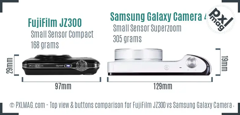 FujiFilm JZ300 vs Samsung Galaxy Camera 4G top view buttons comparison