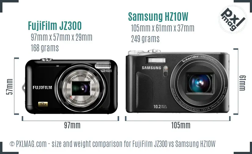 FujiFilm JZ300 vs Samsung HZ10W size comparison FujiFilm JZ300 vs Samsung HZ10W size comparison