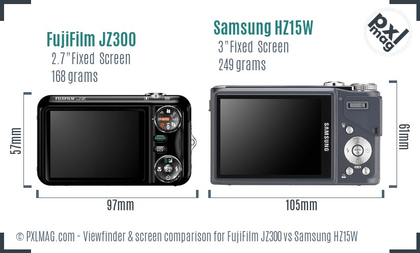 FujiFilm JZ300 vs Samsung HZ15W Screen and Viewfinder comparison