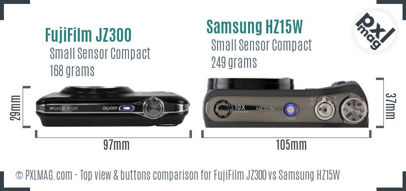 FujiFilm JZ300 vs Samsung HZ15W top view buttons comparison
