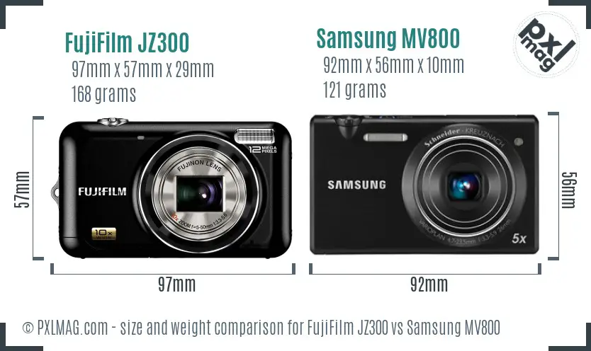 FujiFilm JZ300 vs Samsung MV800 size comparison FujiFilm JZ300 vs Samsung MV800 size comparison