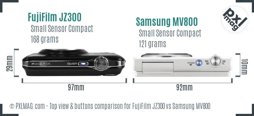 FujiFilm JZ300 vs Samsung MV800 top view buttons comparison FujiFilm JZ300 vs Samsung MV800 top view buttons comparison