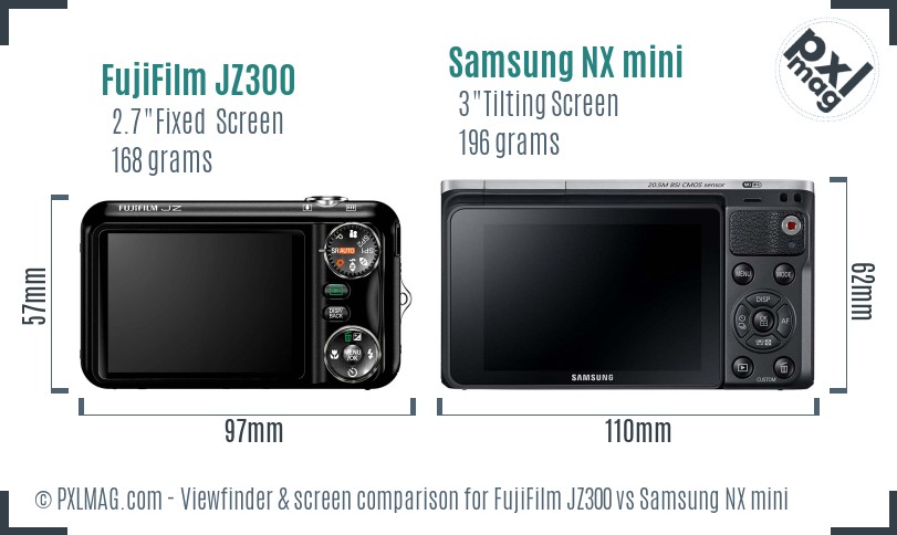 FujiFilm JZ300 vs Samsung NX mini Screen and Viewfinder comparison