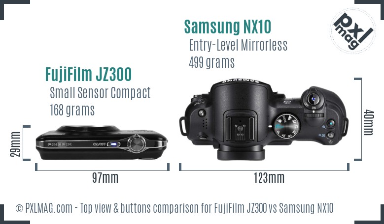 FujiFilm JZ300 vs Samsung NX10 top view buttons comparison