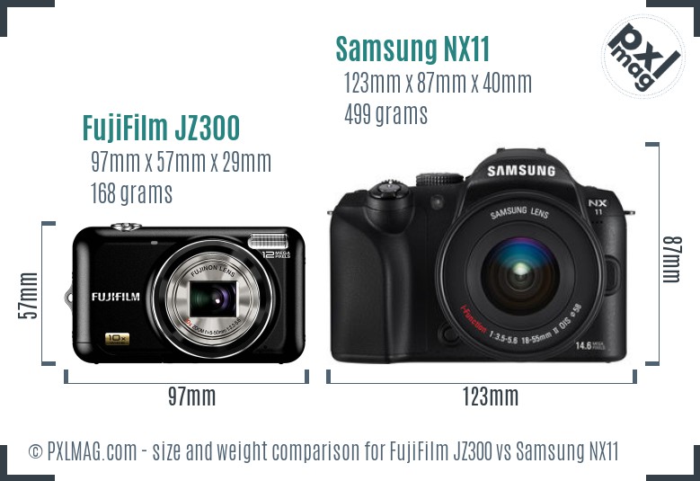 FujiFilm JZ300 vs Samsung NX11 size comparison