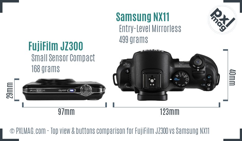 FujiFilm JZ300 vs Samsung NX11 top view buttons comparison