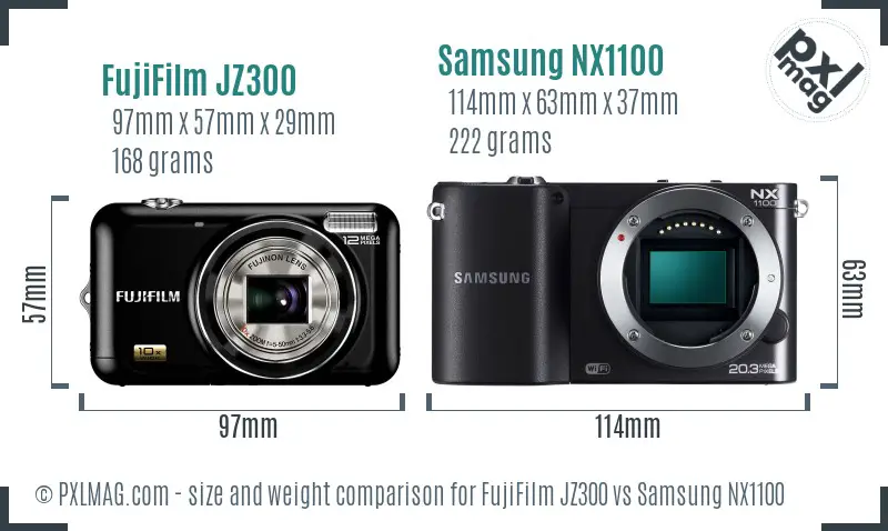 FujiFilm JZ300 vs Samsung NX1100 size comparison
