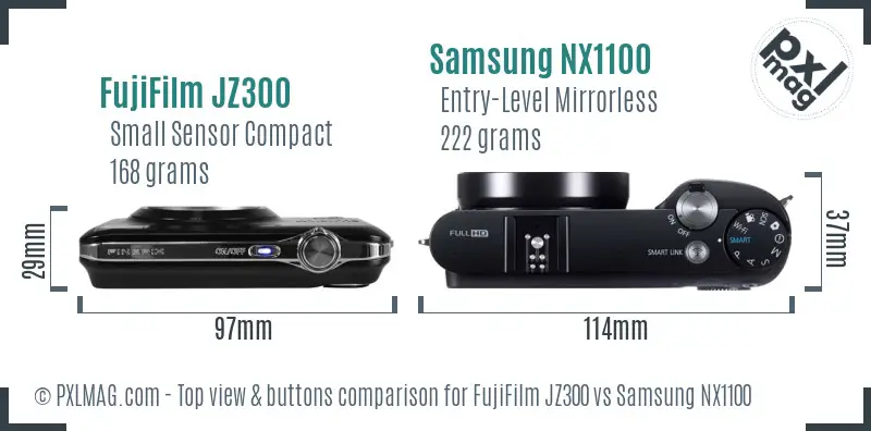 FujiFilm JZ300 vs Samsung NX1100 top view buttons comparison