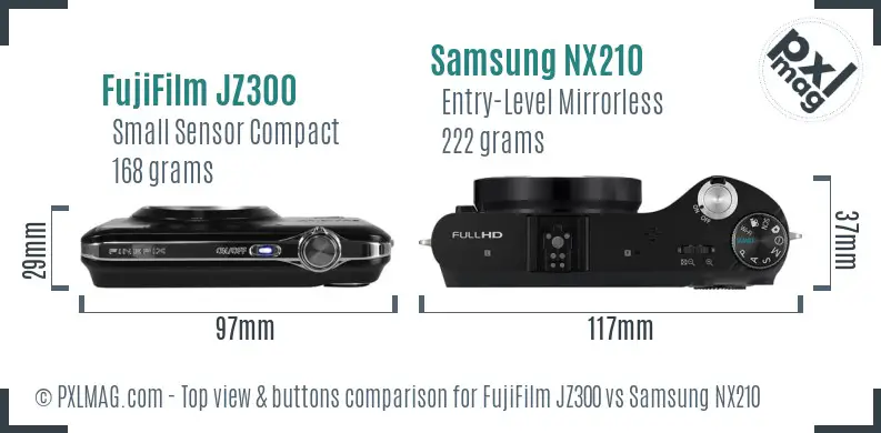 FujiFilm JZ300 vs Samsung NX210 top view buttons comparison FujiFilm JZ300 vs Samsung NX210 top view buttons comparison