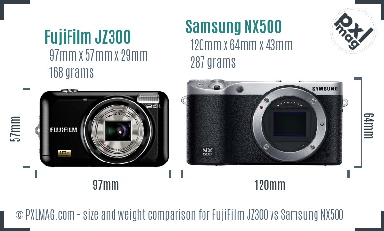 FujiFilm JZ300 vs Samsung NX500 size comparison