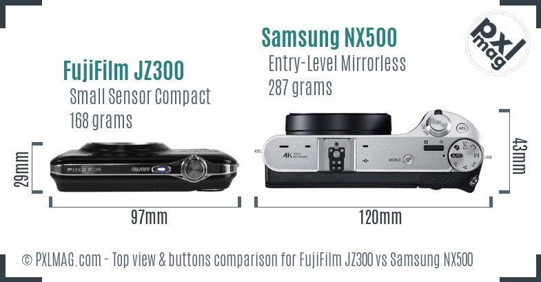 FujiFilm JZ300 vs Samsung NX500 top view buttons comparison