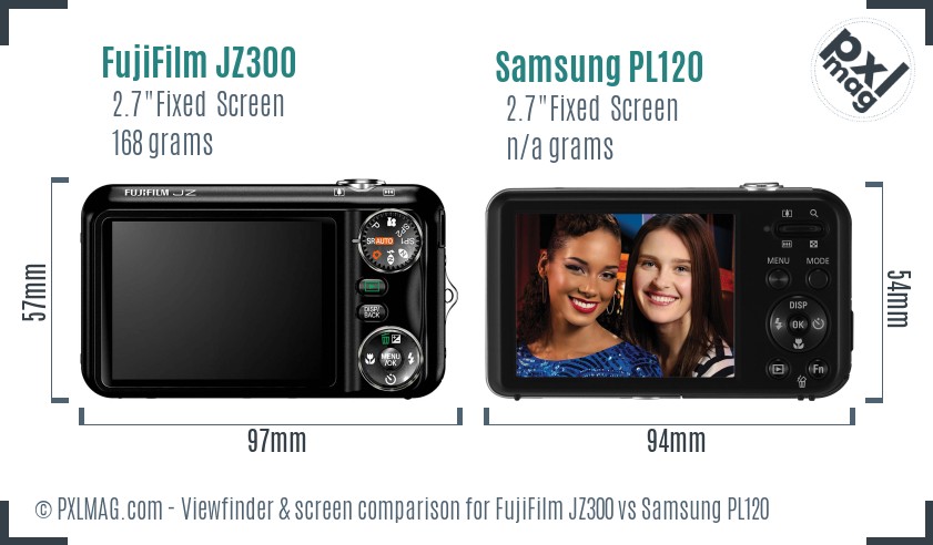 FujiFilm JZ300 vs Samsung PL120 Screen and Viewfinder comparison