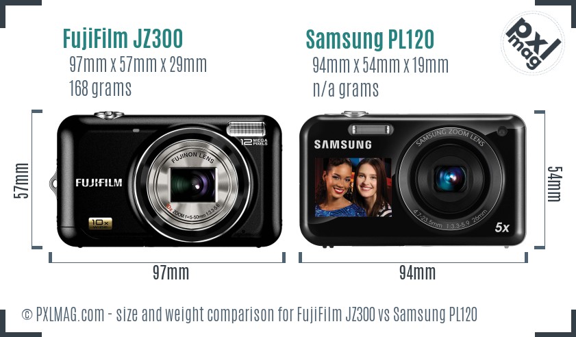 FujiFilm JZ300 vs Samsung PL120 size comparison
