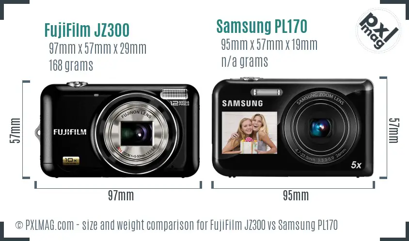 FujiFilm JZ300 vs Samsung PL170 size comparison FujiFilm JZ300 vs Samsung PL170 size comparison