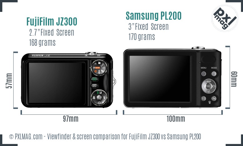 FujiFilm JZ300 vs Samsung PL200 Screen and Viewfinder comparison