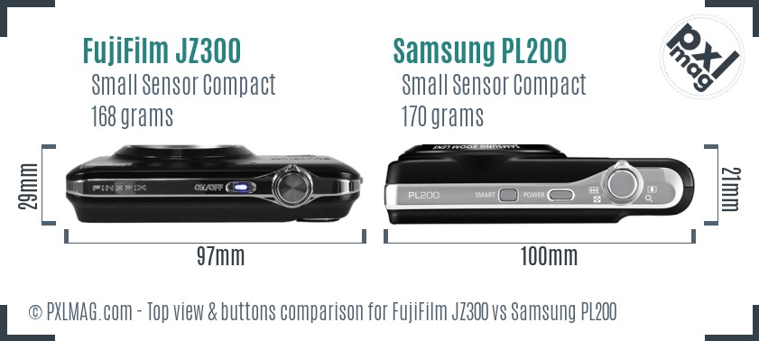 FujiFilm JZ300 vs Samsung PL200 top view buttons comparison