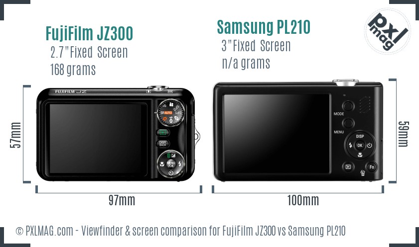 FujiFilm JZ300 vs Samsung PL210 Screen and Viewfinder comparison